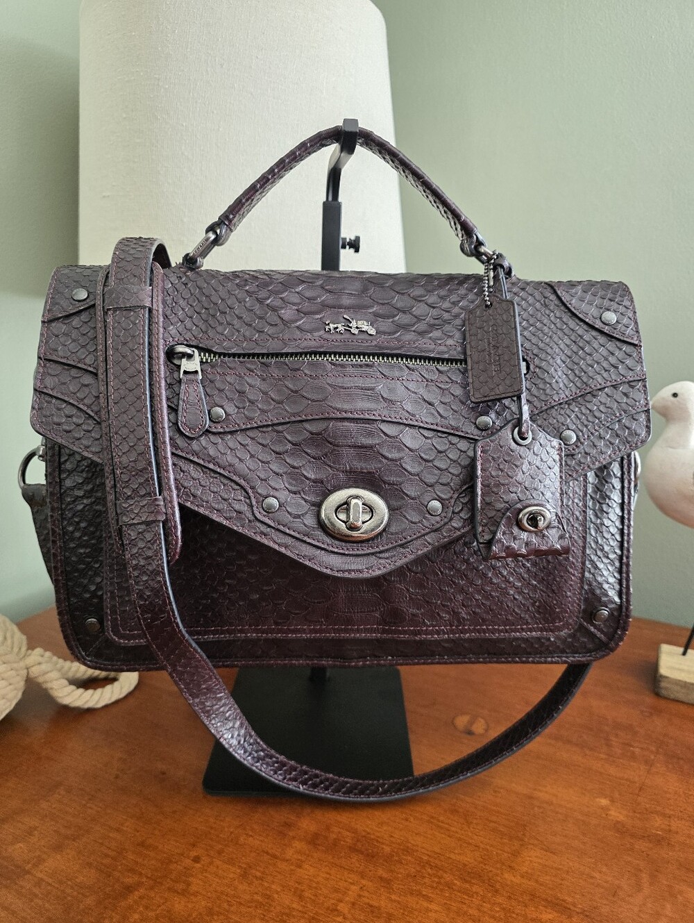 Coach 33677 Rhyder Python Messenger Oxblood Burgundy Leather Bag Y2K